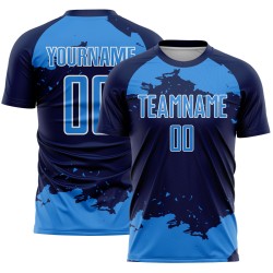 Maglia personalizzata blu navy e bianca, frammento di uniforme da calcio, arte astratta in sublimazione